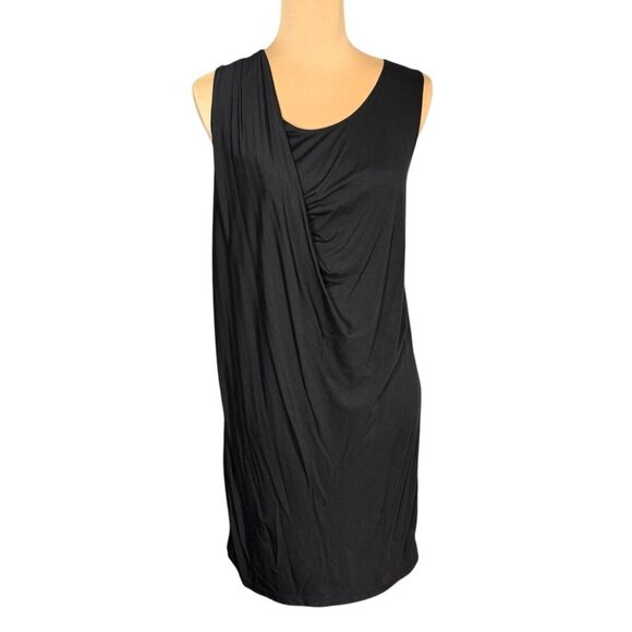 VINCE Sleeveless Asymmetrical Mini Dress Sz.M Black Draped Neck Minimalist - Picture 10 of 10